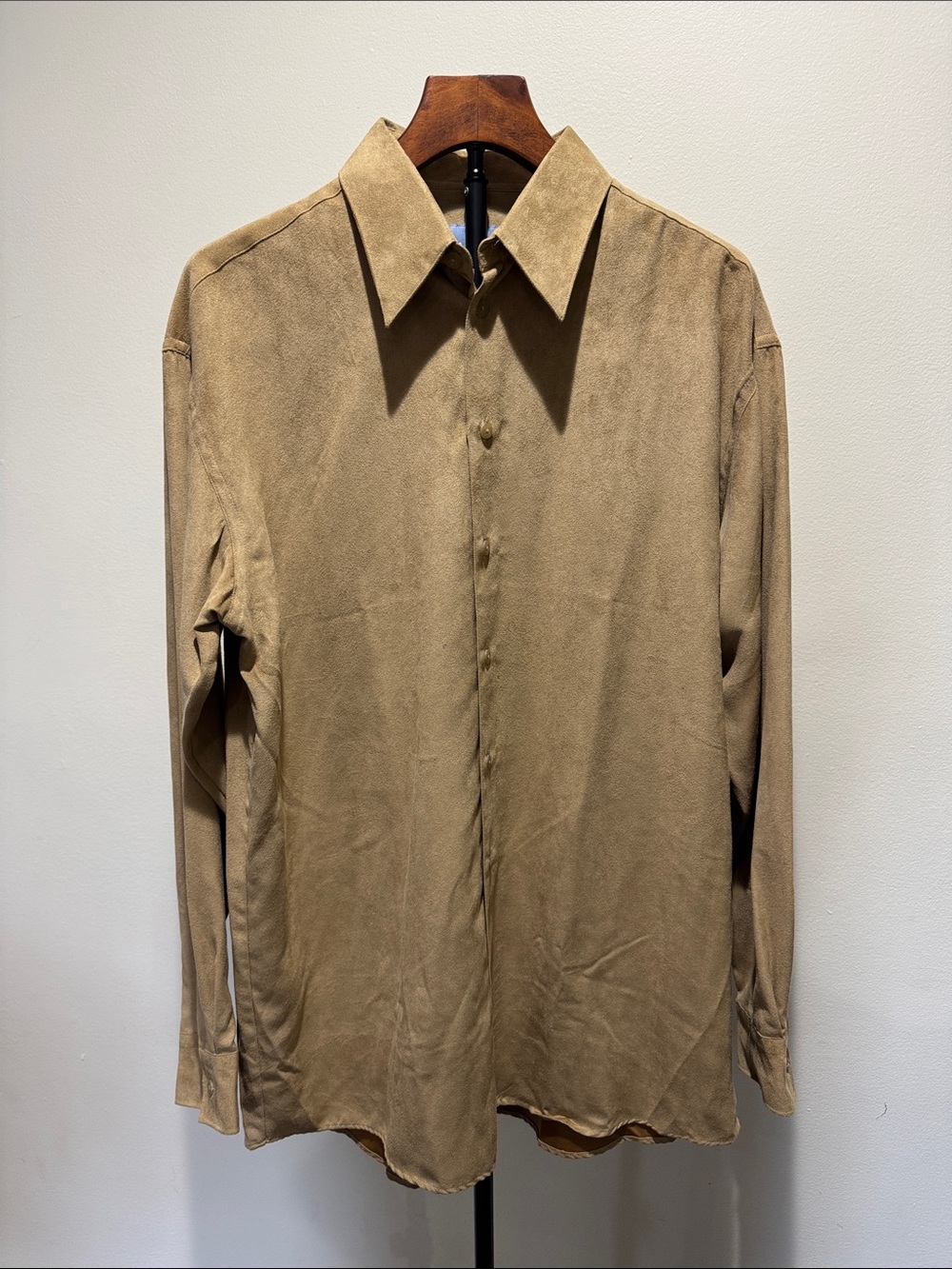 Kenneth Cole Reaction Tan Suede Button-Down Shirt (Size L)